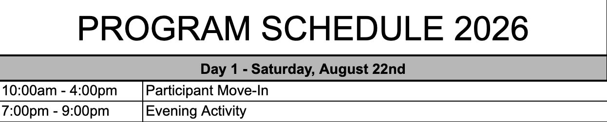 Day 1 Schedule